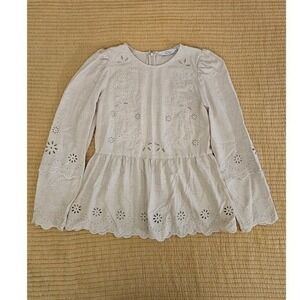 & Other Stories Paris Atelier Eyelet Embroidered Peplum Blouse Beige Cottagecore
